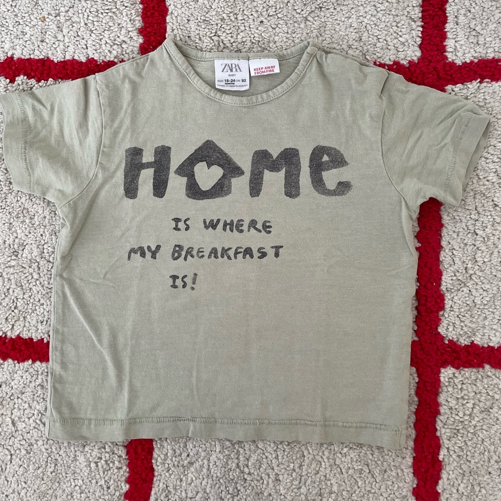 ZARA t shirt home is where breakfast is boys size 18-24 months